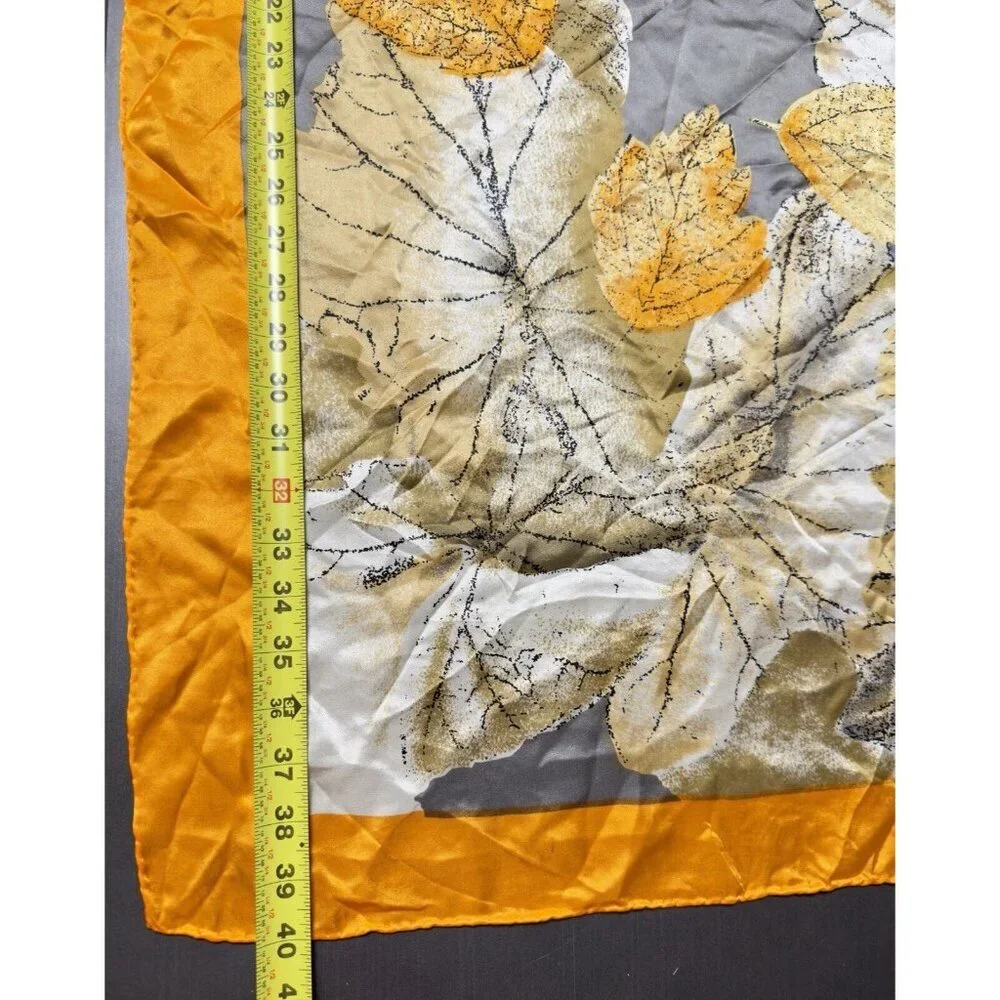 Vintage Fashion Scarf 100% Silk Orange Fall Autumn Leaves Japan Neck Head Wrap‎